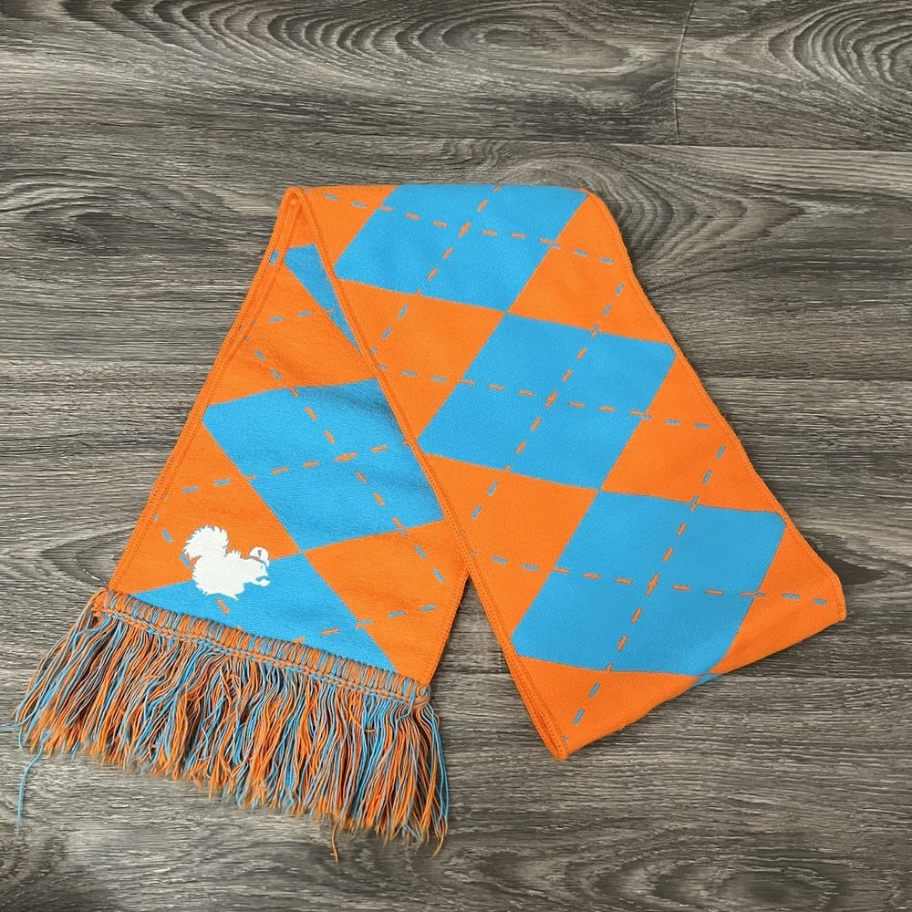 Roughneck Unisex Scarf Orange And Blue Argyle Diamond With Squirel Motif Acrylic